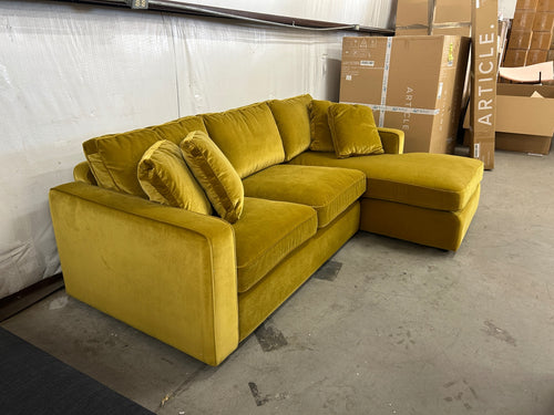 Interior Define James 3-Seat Chaise Sectional-Chartreuse Performance Velvet