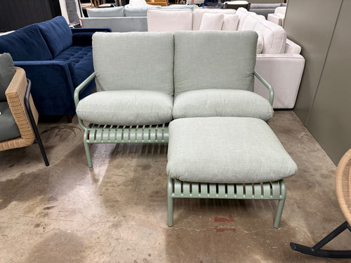 Sarek 59" Outdoor Loveseat & Ottoman Set - Sunbrella® Mint