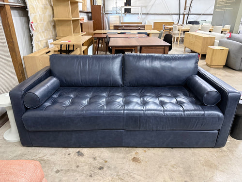 Sven 88" Tufted Leather Sofa Bed - Oxford Blue