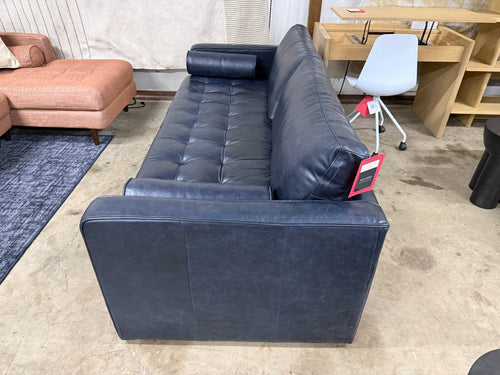 Sven 88" Tufted Leather Sofa Bed - Oxford Blue