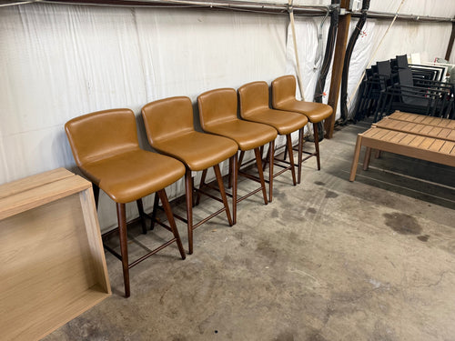Set of 5 Sede Leather Swivel Counter Stools - Walnut And Toscana Tan