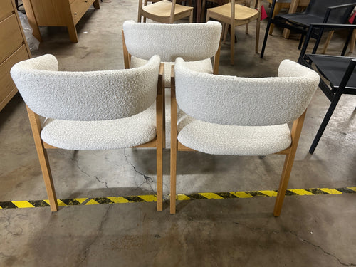 Set of 3 Josra Dining Chairs - Oak And Ivory Bouclé