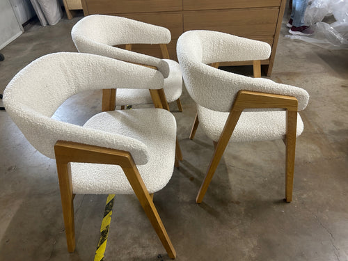 Set of 3 Josra Dining Chairs - Oak And Ivory Bouclé