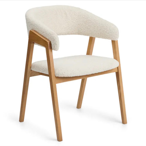 Set of 3 Josra Dining Chairs - Oak And Ivory Bouclé