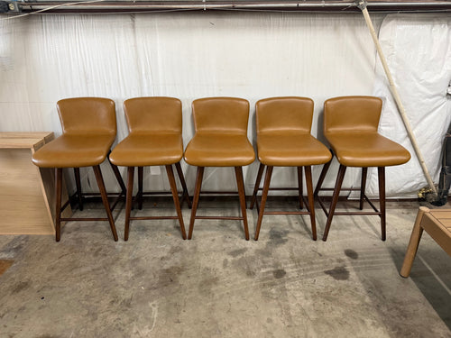 Set of 5 Sede Leather Swivel Counter Stools - Walnut And Toscana Tan