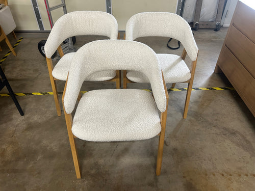 Set of 3 Josra Dining Chairs - Oak And Ivory Bouclé