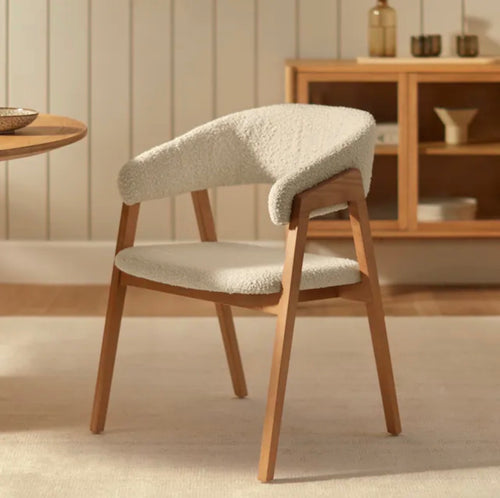 Set of 3 Josra Dining Chairs - Oak And Ivory Bouclé