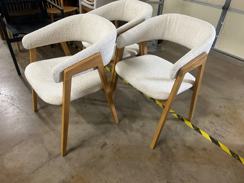 Set of 3 Josra Dining Chairs - Oak And Ivory Bouclé