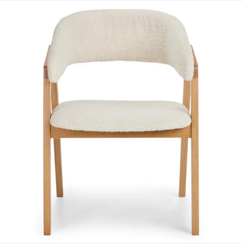 Set of 3 Josra Dining Chairs - Oak And Ivory Bouclé
