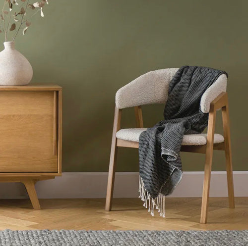 Set of 3 Josra Dining Chairs - Oak And Ivory Bouclé