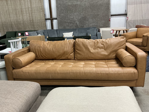 Sven 88" Tufted Leather Sofa - Charme Tan