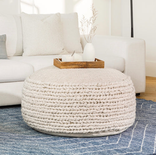 Hira 30" Pouf - Natural Ivory