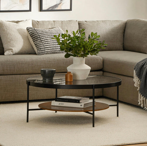 Vitri 36.5" Glass Coffee Table - Walnut