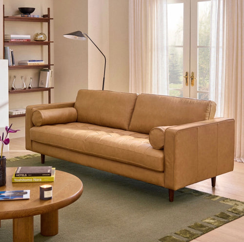 Sven 88" Tufted Leather Sofa - Charme Tan