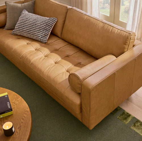 Sven 88" Tufted Leather Sofa - Charme Tan