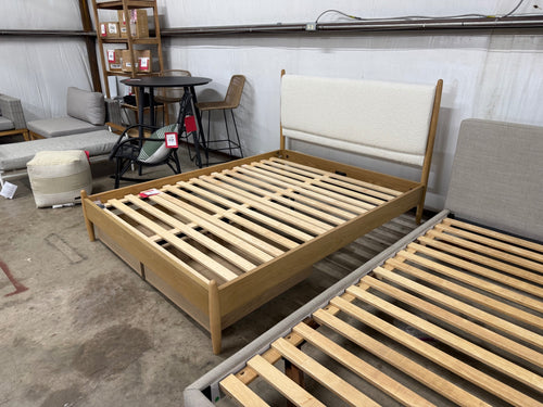 Lenia Queen Upholstered Bed & Storage - Oak And Lunaria White Bouclé