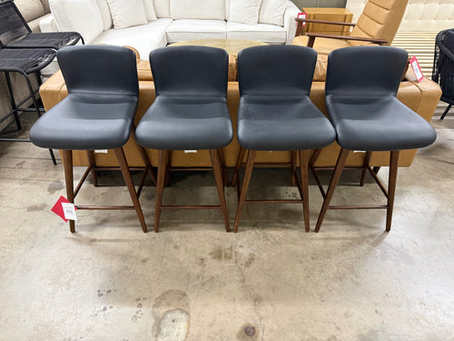 Set of 4 Sede Leather Swivel Counter Stools - Walnut And Black