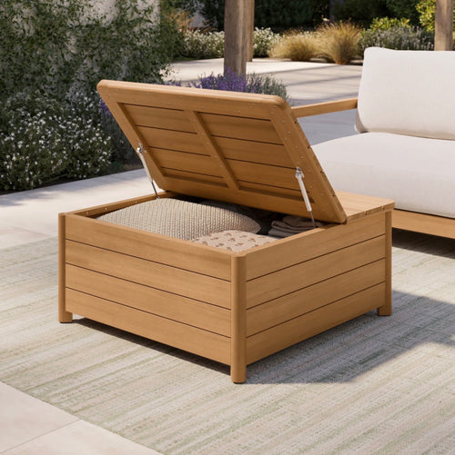 Elise 34.75" Outdoor Storage Coffee Table - Light Eucalyptus