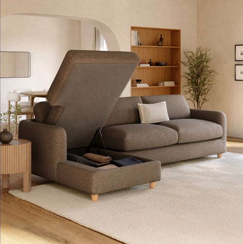 Vati 114" Left Storage Sleeper Sectional - Natural Oak And Buckler Brown