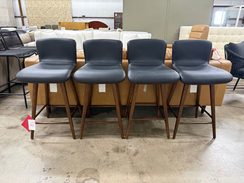 Set of 4 Sede Leather Swivel Counter Stools - Walnut And Black