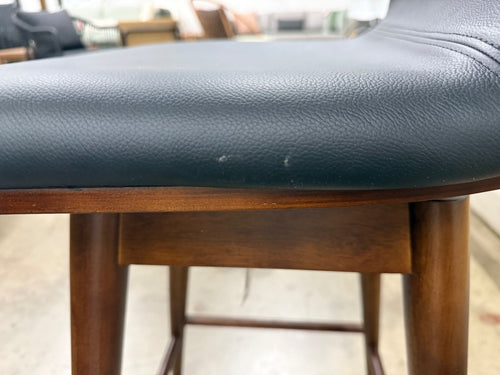 Set of 4 Sede Leather Swivel Counter Stools - Walnut And Black