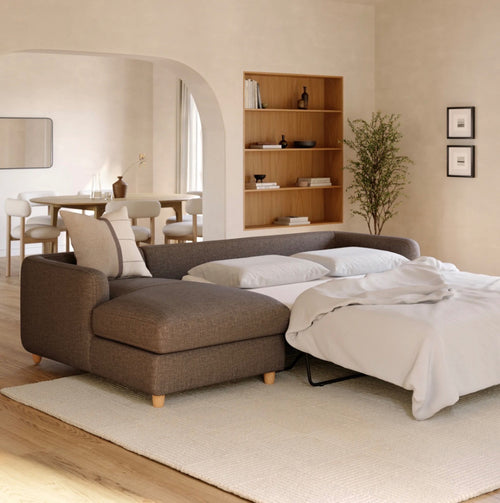 Vati 114" Left Storage Sleeper Sectional - Natural Oak And Buckler Brown