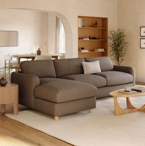 Vati 114" Left Storage Sleeper Sectional - Natural Oak And Buckler Brown