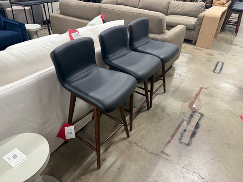 Set of 3 Sede Leather Swivel Counter Stools - Walnut And Black