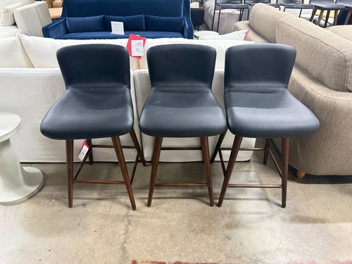 Set of 3 Sede Leather Swivel Counter Stools - Walnut And Black