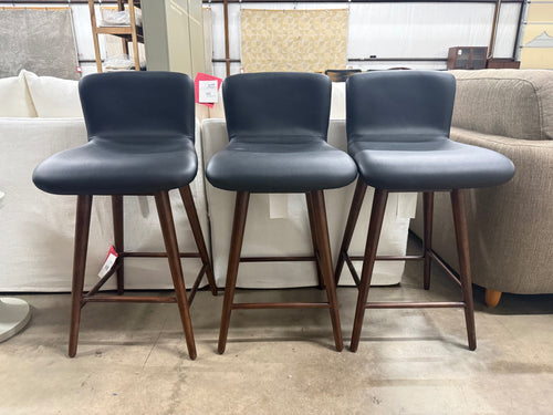 Set of 3 Sede Leather Swivel Counter Stools - Walnut And Black