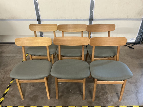 Set of 6 Ecole Dining Chairs - Oak And Welsh Green