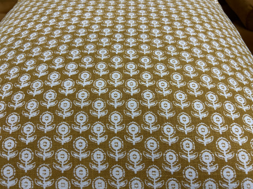 Priya 25.5" Pouf - Yellow Blockprint