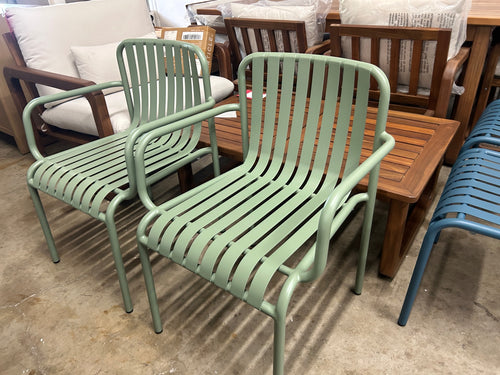 Pair of Sarek Outdoor Stackable Dining Armchairs - Khaki Green
