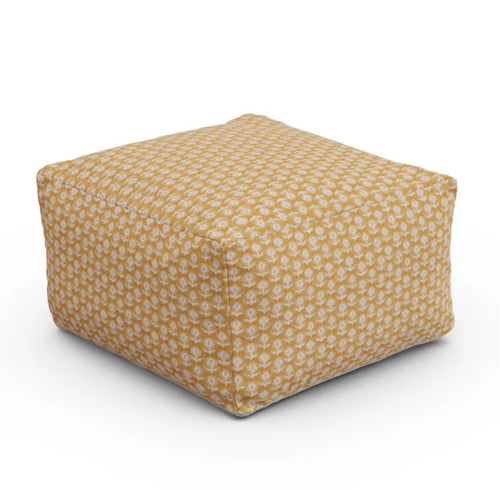 Priya 25.5" Pouf - Yellow Blockprint