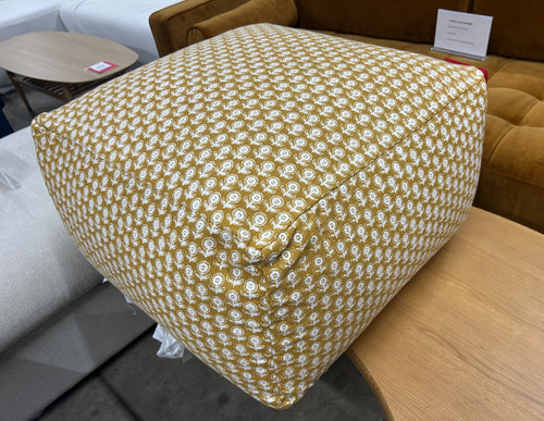 Priya 25.5" Pouf - Yellow Blockprint