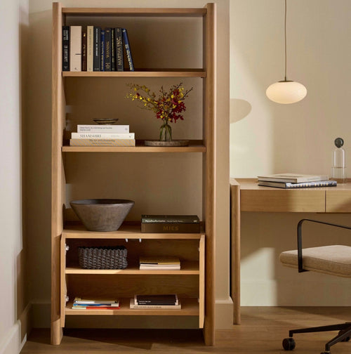 Torme 34" Bookcase With Storage, Tall - White Oak