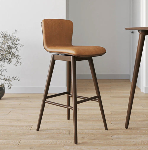 Sede Leather Swivel Bar Stool - Walnut and Toscana Tan