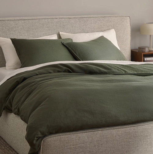 Alto King Linen Duvet and Sham Set - Green