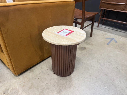 Tala Travertine Side Table - Walnut