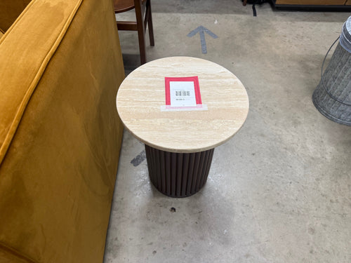 Tala Travertine Side Table - Walnut