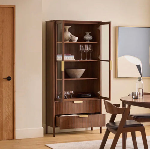 Liv 35.25" Glass Cabinet - Walnut