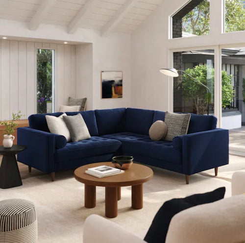 Sven 91" Tufted Velvet Corner Sectional - Plush Cascadia Blue