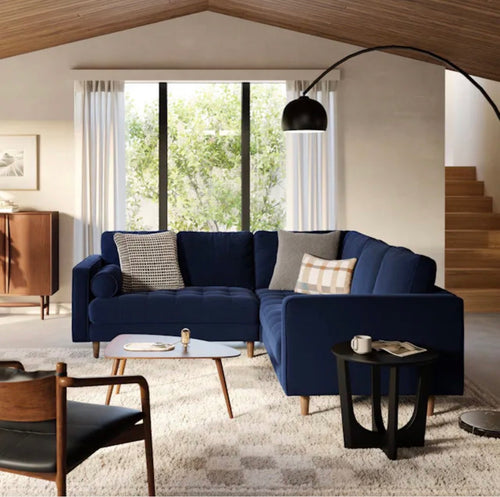 Sven 91" Tufted Velvet Corner Sectional - Plush Cascadia Blue