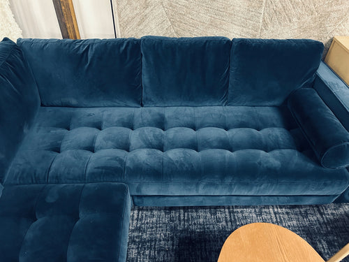 Sven 91" Tufted Velvet Corner Sectional - Plush Cascadia Blue