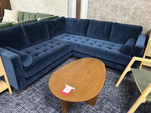 Sven 91" Tufted Velvet Corner Sectional - Plush Cascadia Blue