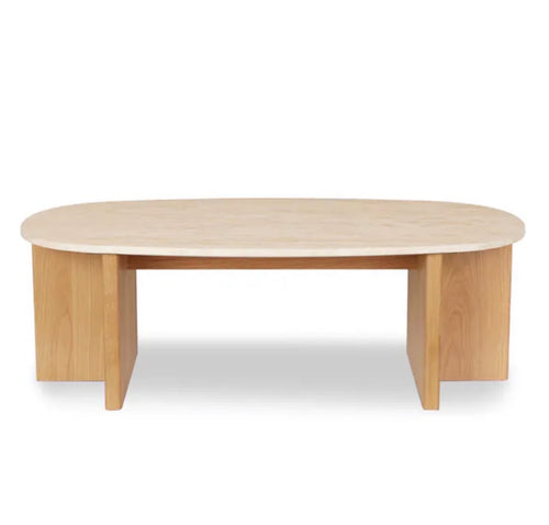 Sporo 47.25" Travertine Coffee Table - Natural Oak