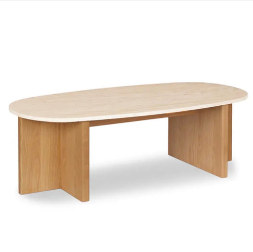 Sporo 47.25" Travertine Coffee Table - Natural Oak