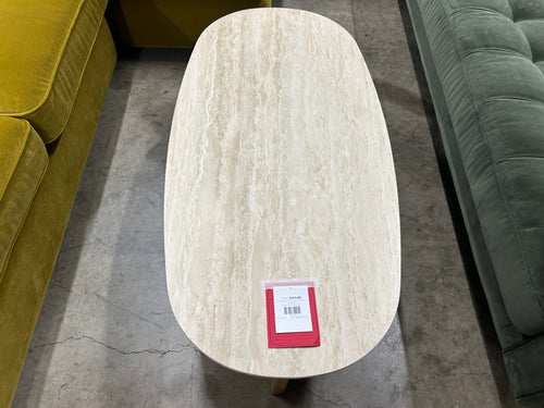 Sporo 47.25" Travertine Coffee Table - Natural Oak