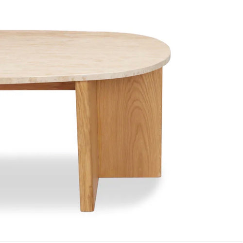 Sporo 47.25" Travertine Coffee Table - Natural Oak