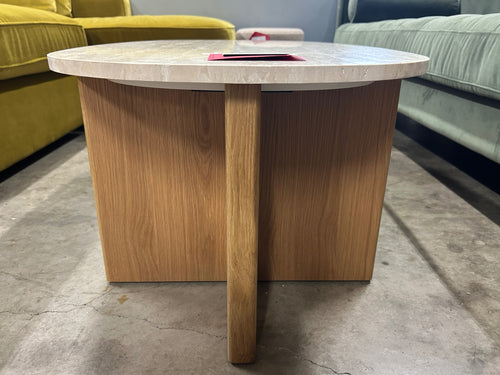 Sporo 47.25" Travertine Coffee Table - Natural Oak